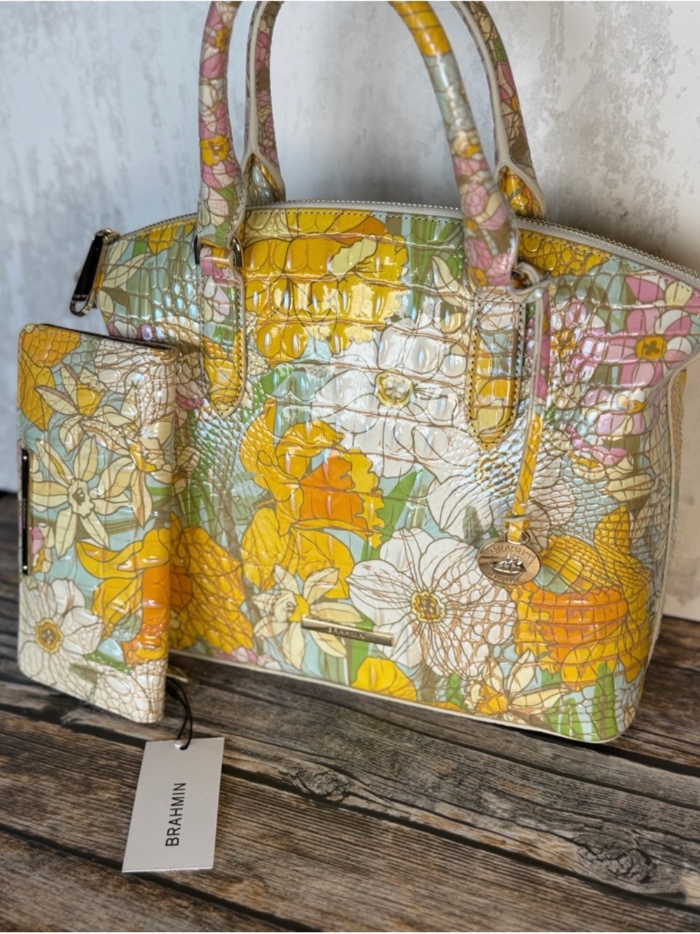 FIRM $ SET BRAHMIN DAFFODIL MEDIUM DUXBURY & WALLET NWT LIMITED EDITION - Picture 12 of 15
